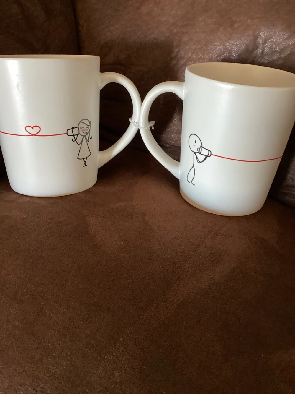 Human Touch Stick Boy Girl String Telephone Treat it with Love Heart Coffee Mug